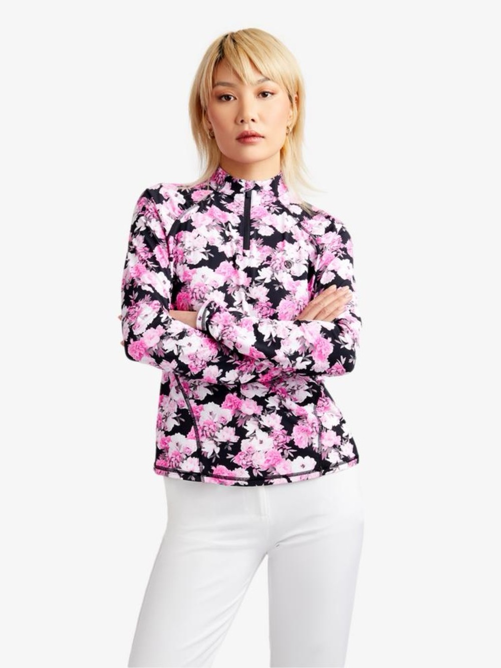 G/FORE Floral Silky Tech Ruched Quarter Zip Pull Over Size XS